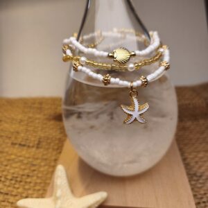 trilogie d'Amphitrite, bracelet de perle avec symboles étoile et coquillage